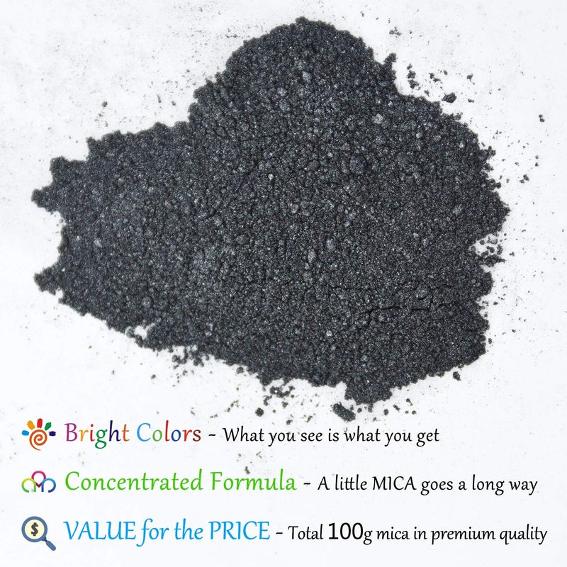 DecorRom Epoxy Resin Color Pigment - Huge 100g/3.5 Ounces Metallic Mica Powder for Epoxy Resin Art Coloring, Crafts Making - Cosmetic Grade Resin Color Dye for Jewelry, Soap Making, Painting, Nails Art (Black) - Image 2